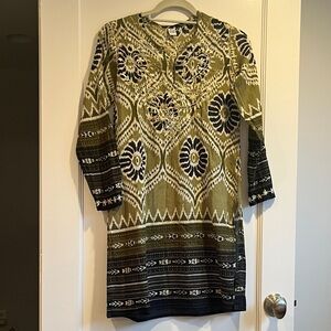 Raj Olive and Black Embroidered Cotton Top